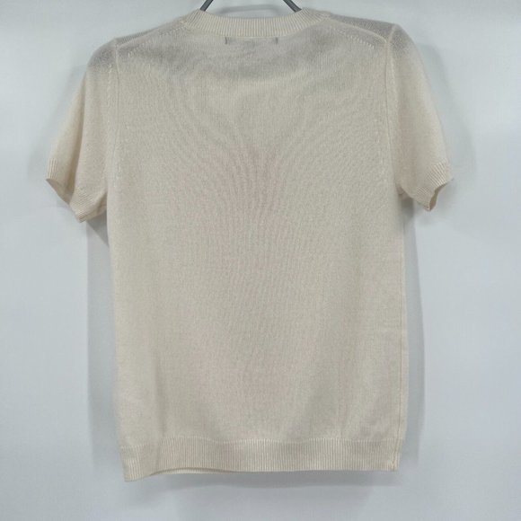 Quince Women’s Ivory Mongolian Cashmere Sweater Tee Short Sleeve sz M NWT Soft - Picture 6 of 6